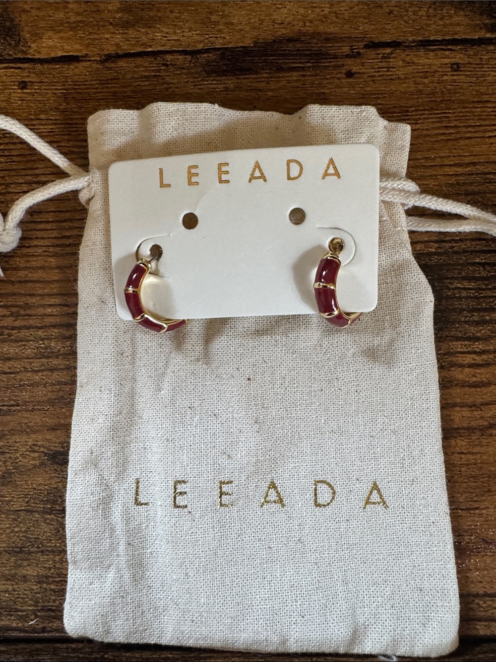 Leeada Gold-Tone Hoop Earrings with Deep Red Enamel